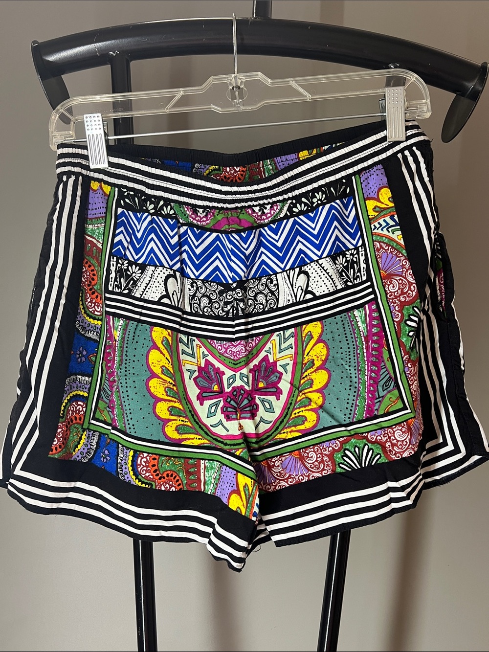 Anthropologie Black Multicolor Paisley-Panel Athletic Shorts